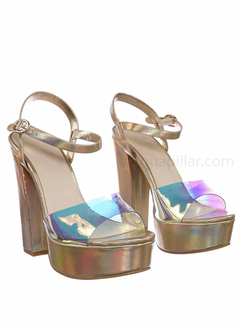 Bamboo Tournament95 Chunky Block Heel Platform Sandal - In Rainbow & Clear Lucite