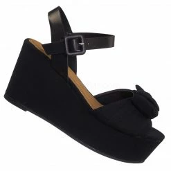 Bamboo New Twins03 Platform Wedge Linen Sandal - Women Bow Ankle Strap Summer Shoe