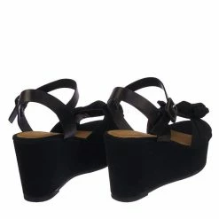 Bamboo New Twins03 Platform Wedge Linen Sandal - Women Bow Ankle Strap Summer Shoe