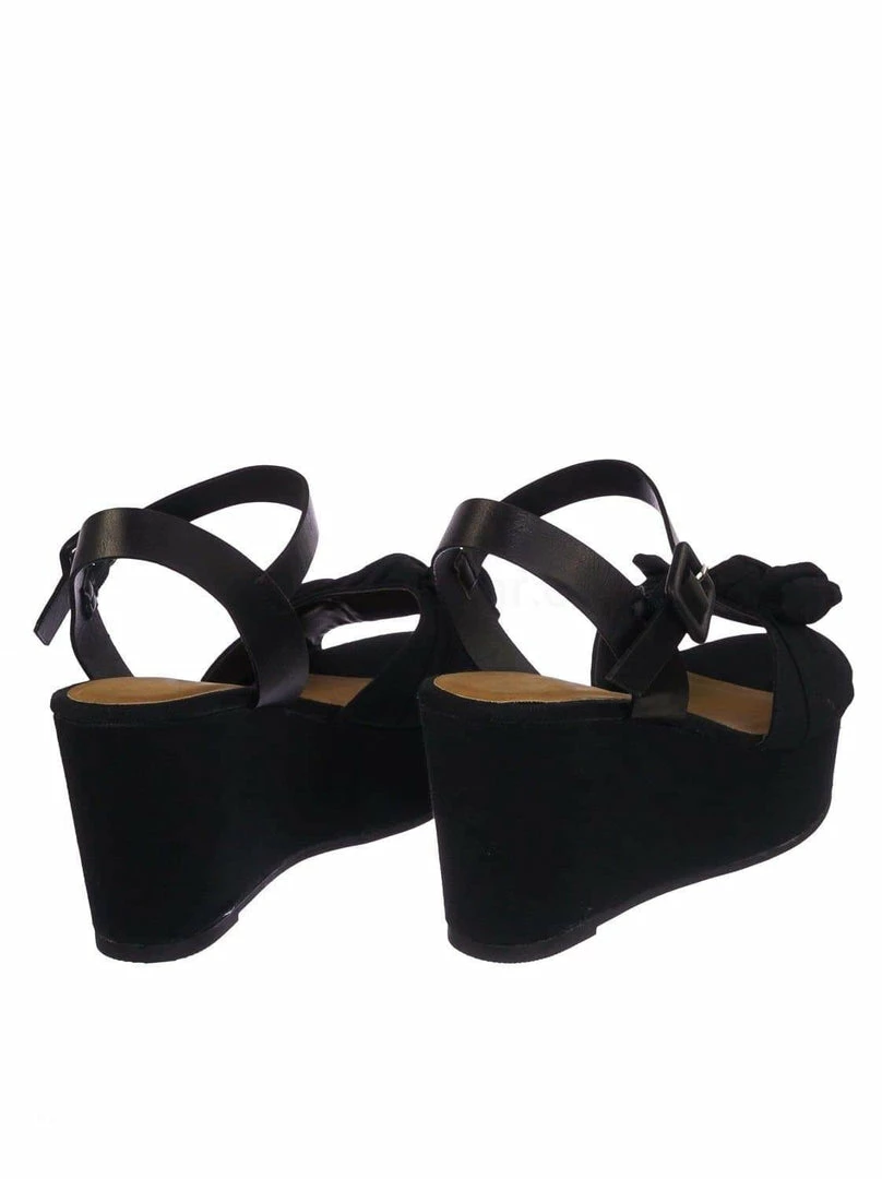 Bamboo New Twins03 Platform Wedge Linen Sandal - Women Bow Ankle Strap Summer Shoe