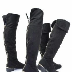 Bamboo New Ultimate18 Foldable Slouch Knee High Dress Boots W Metal Strip & Faux Fur Lining