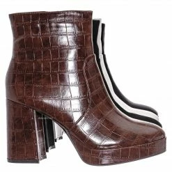 Bamboo Underlined01 Platform Block Heel Bootie - Women Croc & Suede Ankle Pump Boot New