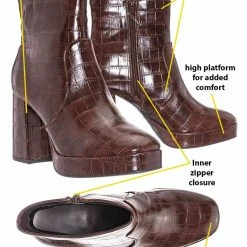 Bamboo Underlined01 Platform Block Heel Bootie - Women Croc & Suede Ankle Pump Boot New