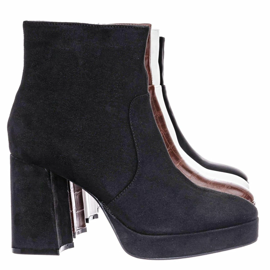 Bamboo Underlined01 Platform Block Heel Bootie - Women Croc & Suede Ankle Pump Boot New