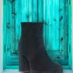 Bamboo Underlined01 Platform Block Heel Bootie - Women Croc & Suede Ankle Pump Boot New