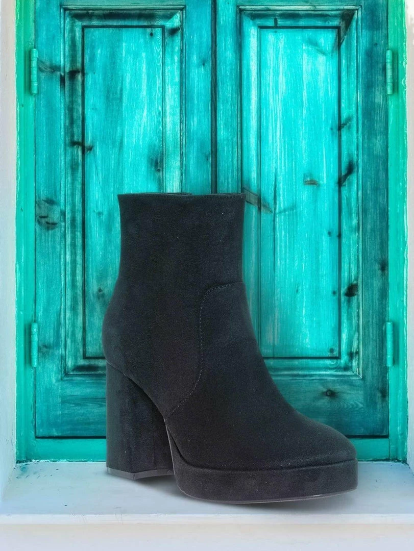 Bamboo Underlined01 Platform Block Heel Bootie - Women Croc & Suede Ankle Pump Boot New