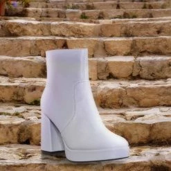 Bamboo Underlined01 Platform Block Heel Bootie - Women Croc & Suede Ankle Pump Boot New