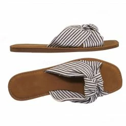 Bamboo New Upbeat10 Slide In Slippers W Knotted Sandal - Women's Floral Stripe Linen Shoes