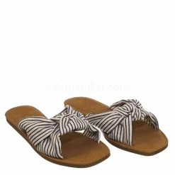 Bamboo New Upbeat10 Slide In Slippers W Knotted Sandal - Women's Floral Stripe Linen Shoes