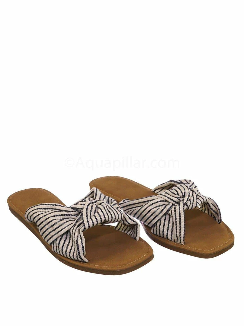 Bamboo New Upbeat10 Slide In Slippers W Knotted Sandal - Women's Floral Stripe Linen Shoes