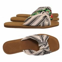 Bamboo New Upbeat10 Slide In Slippers W Knotted Sandal - Women's Floral Stripe Linen Shoes