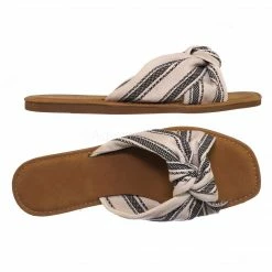Bamboo New Upbeat10 Slide In Slippers W Knotted Sandal - Women's Floral Stripe Linen Shoes