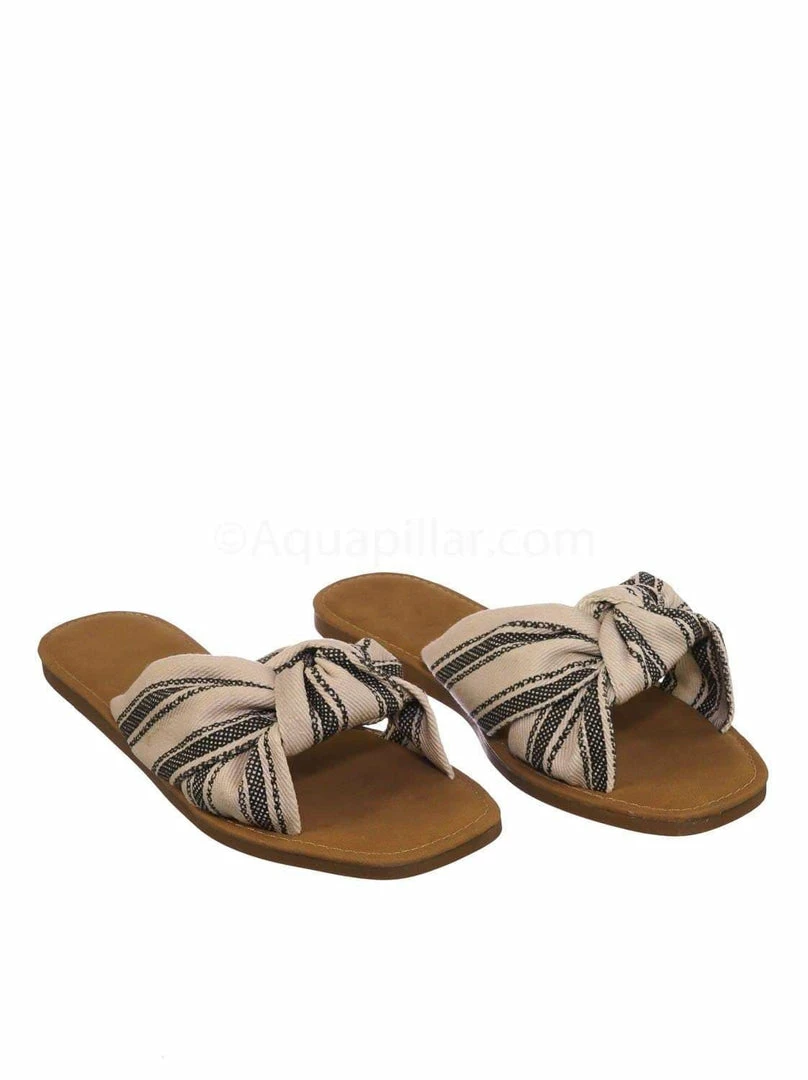 Bamboo New Upbeat10 Slide In Slippers W Knotted Sandal - Women's Floral Stripe Linen Shoes