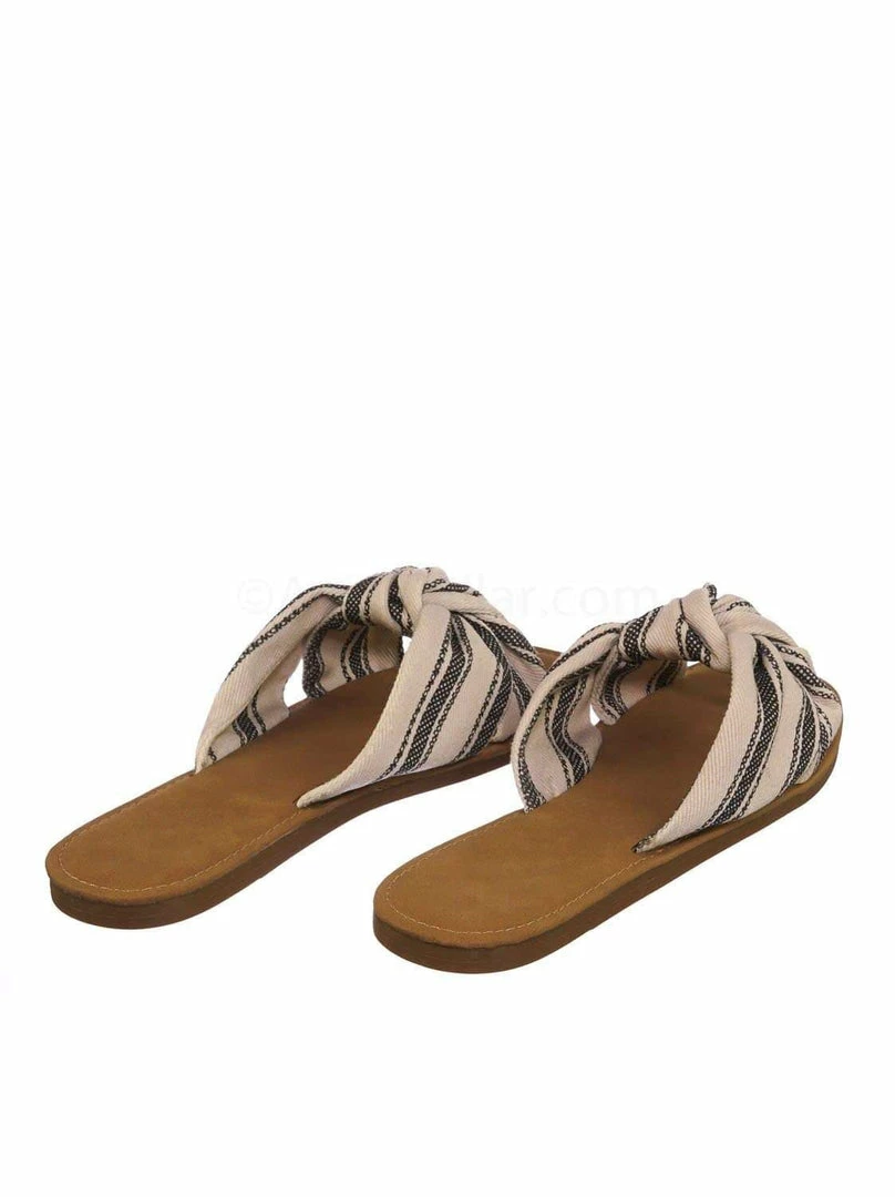 Bamboo New Upbeat10 Slide In Slippers W Knotted Sandal - Women's Floral Stripe Linen Shoes