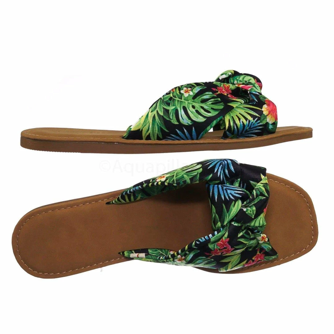 Bamboo New Upbeat10 Slide In Slippers W Knotted Sandal - Women's Floral Stripe Linen Shoes