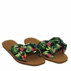 Bamboo New Upbeat10 Slide In Slippers W Knotted Sandal - Women's Floral Stripe Linen Shoes