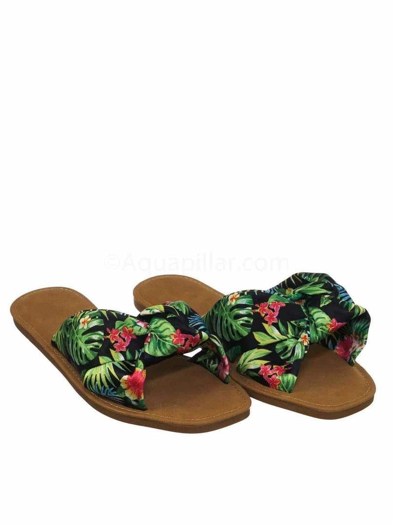 Bamboo New Upbeat10 Slide In Slippers W Knotted Sandal - Women's Floral Stripe Linen Shoes
