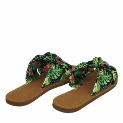Bamboo New Upbeat10 Slide In Slippers W Knotted Sandal - Women's Floral Stripe Linen Shoes