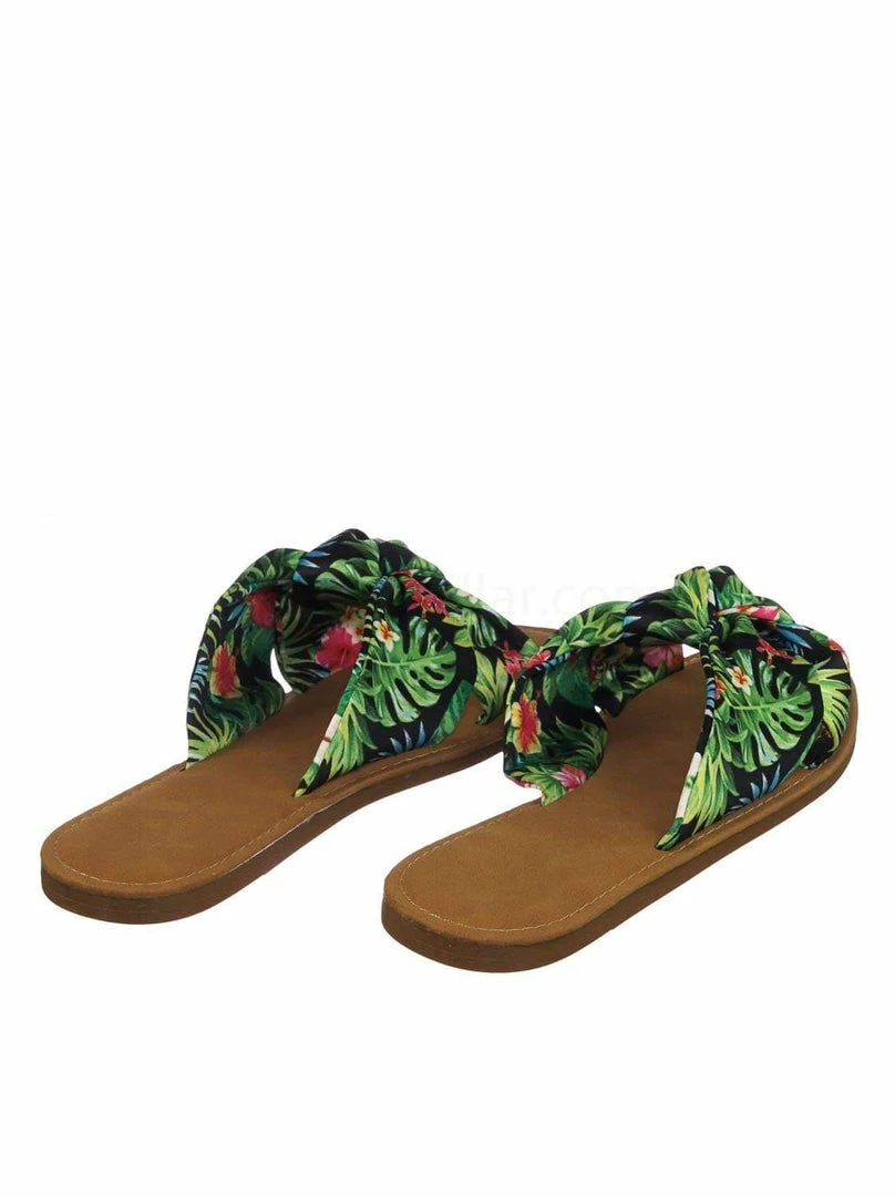 Bamboo New Upbeat10 Slide In Slippers W Knotted Sandal - Women's Floral Stripe Linen Shoes