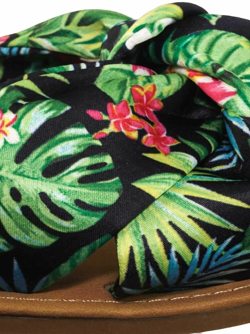 Bamboo New Upbeat10 Slide In Slippers W Knotted Sandal - Women's Floral Stripe Linen Shoes