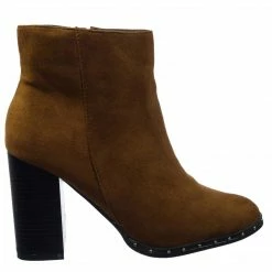 Bamboo New Upside33 Industrial Chic Block Heel Metal Micro Stud Ankle Bootie Dress Boots