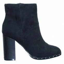 Bamboo New Upside33 Industrial Chic Block Heel Metal Micro Stud Ankle Bootie Dress Boots