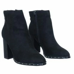 Bamboo New Upside33 Industrial Chic Block Heel Metal Micro Stud Ankle Bootie Dress Boots