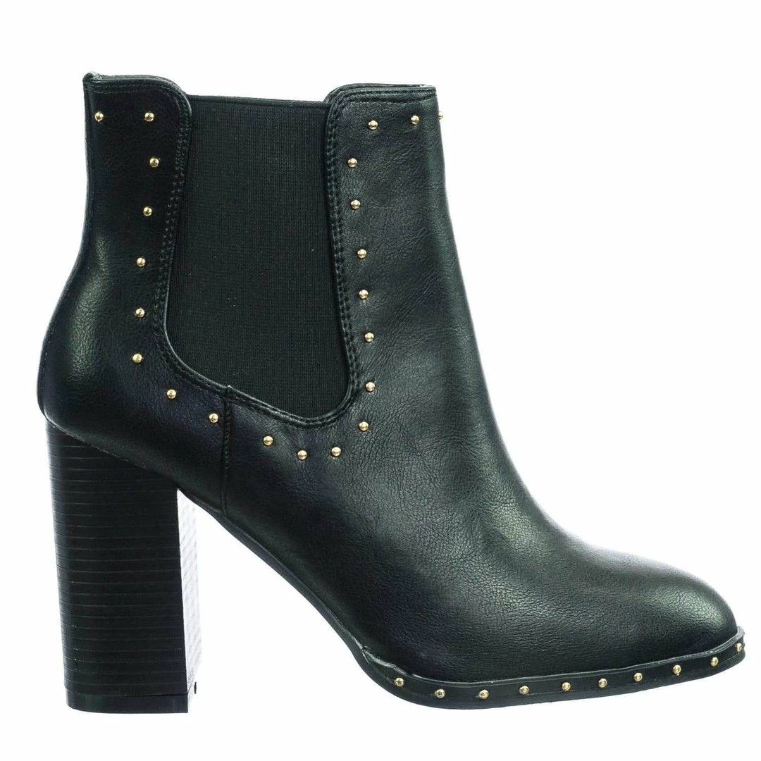 Bamboo Upside44 Micro Metal Stud Detail Block Heel Ankle Chelsea Bootie W Elastic Gore New