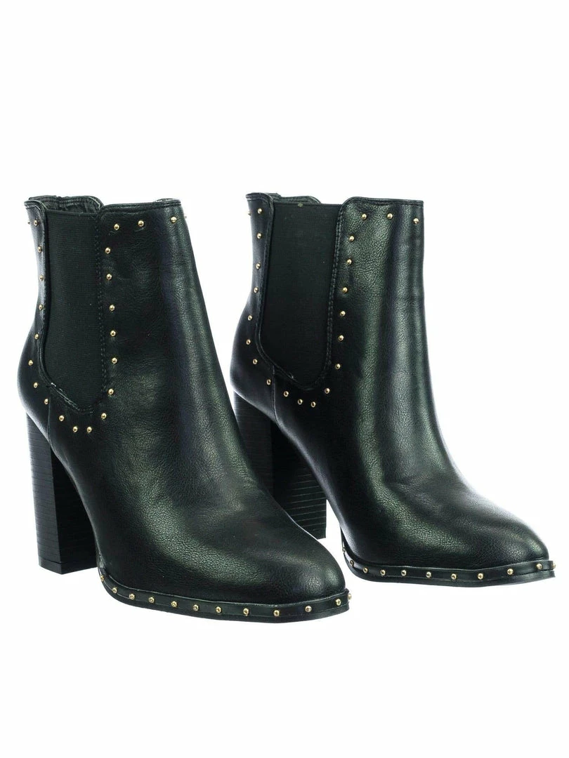 Bamboo Upside44 Micro Metal Stud Detail Block Heel Ankle Chelsea Bootie W Elastic Gore New