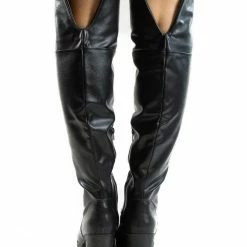 Bamboo Victoria01 Foldable Over Knee Dress Boots W Faux Fur Lining & Stack Block Heel