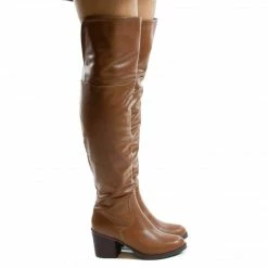Bamboo Victoria01 Foldable Over Knee Dress Boots W Faux Fur Lining & Stack Block Heel