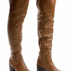 Bamboo Victoria01 Foldable Over Knee Dress Boots W Faux Fur Lining & Stack Block Heel