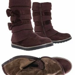 Bamboo Warm59 Faux Fur Lined Knit Boots W Bow - Women Calf Height Shaft New