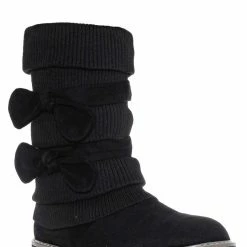 Bamboo Warm59 Faux Fur Lined Knit Boots W Bow - Women Calf Height Shaft New