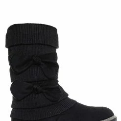 Bamboo Warm59K Kids Faux Fur Lined Knit Boots W Bow - Little Girls Calf Height Shaft New