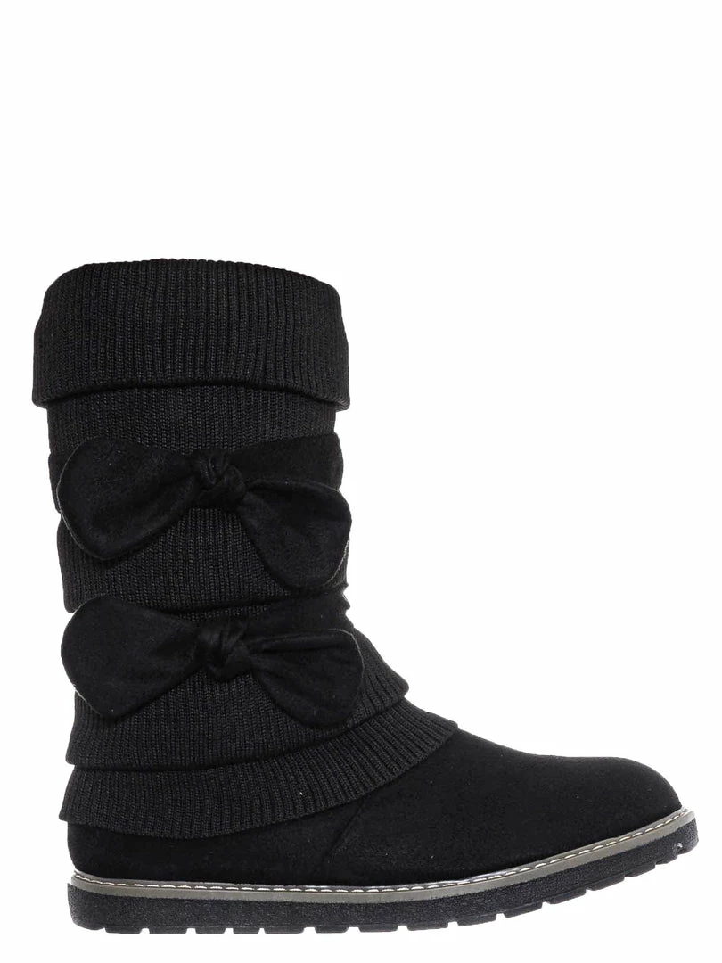 Bamboo Warm59K Kids Faux Fur Lined Knit Boots W Bow - Little Girls Calf Height Shaft New