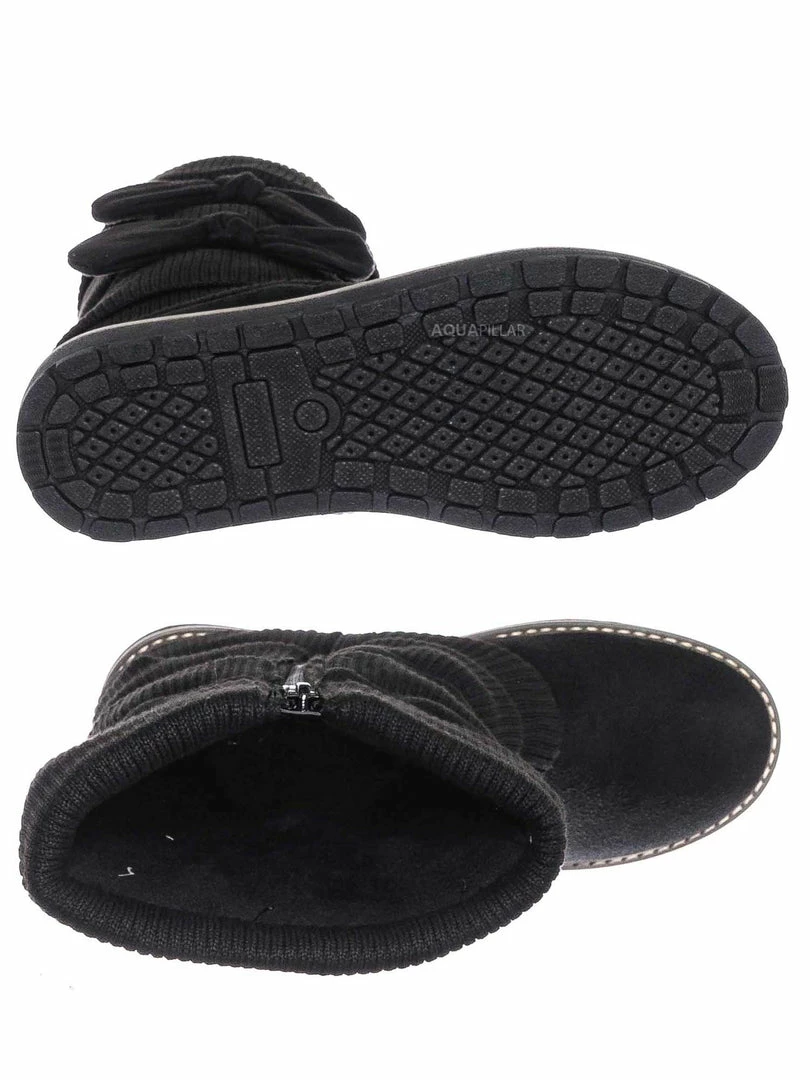 Bamboo Warm59K Kids Faux Fur Lined Knit Boots W Bow - Little Girls Calf Height Shaft New