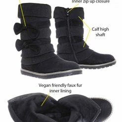Bamboo Warm59K Kids Faux Fur Lined Knit Boots W Bow - Little Girls Calf Height Shaft New