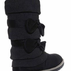 Bamboo Warm59K Kids Faux Fur Lined Knit Boots W Bow - Little Girls Calf Height Shaft New