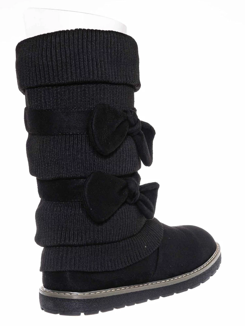 Bamboo Warm59K Kids Faux Fur Lined Knit Boots W Bow - Little Girls Calf Height Shaft New