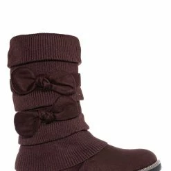 Bamboo Warm59K Kids Faux Fur Lined Knit Boots W Bow - Little Girls Calf Height Shaft New