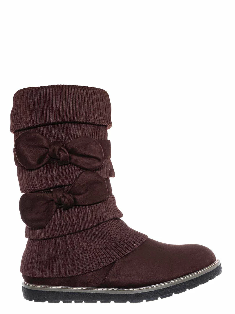 Bamboo Warm59K Kids Faux Fur Lined Knit Boots W Bow - Little Girls Calf Height Shaft New