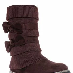 Bamboo Warm59K Kids Faux Fur Lined Knit Boots W Bow - Little Girls Calf Height Shaft New