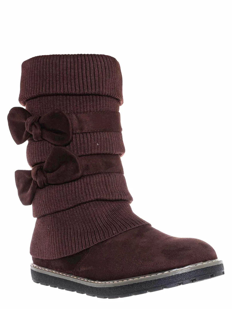 Bamboo Warm59K Kids Faux Fur Lined Knit Boots W Bow - Little Girls Calf Height Shaft New