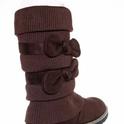 Bamboo Warm59K Kids Faux Fur Lined Knit Boots W Bow - Little Girls Calf Height Shaft New