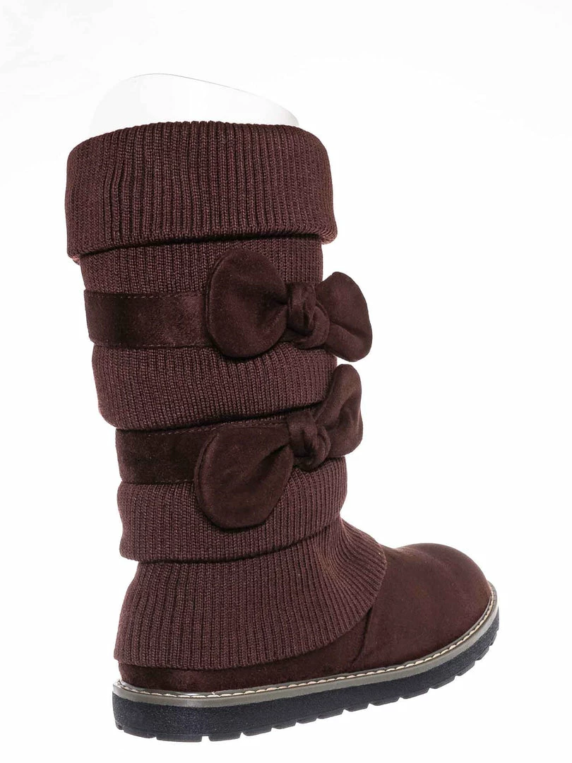 Bamboo Warm59K Kids Faux Fur Lined Knit Boots W Bow - Little Girls Calf Height Shaft New