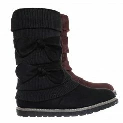 Bamboo Warm59K Kids Faux Fur Lined Knit Boots W Bow - Little Girls Calf Height Shaft New