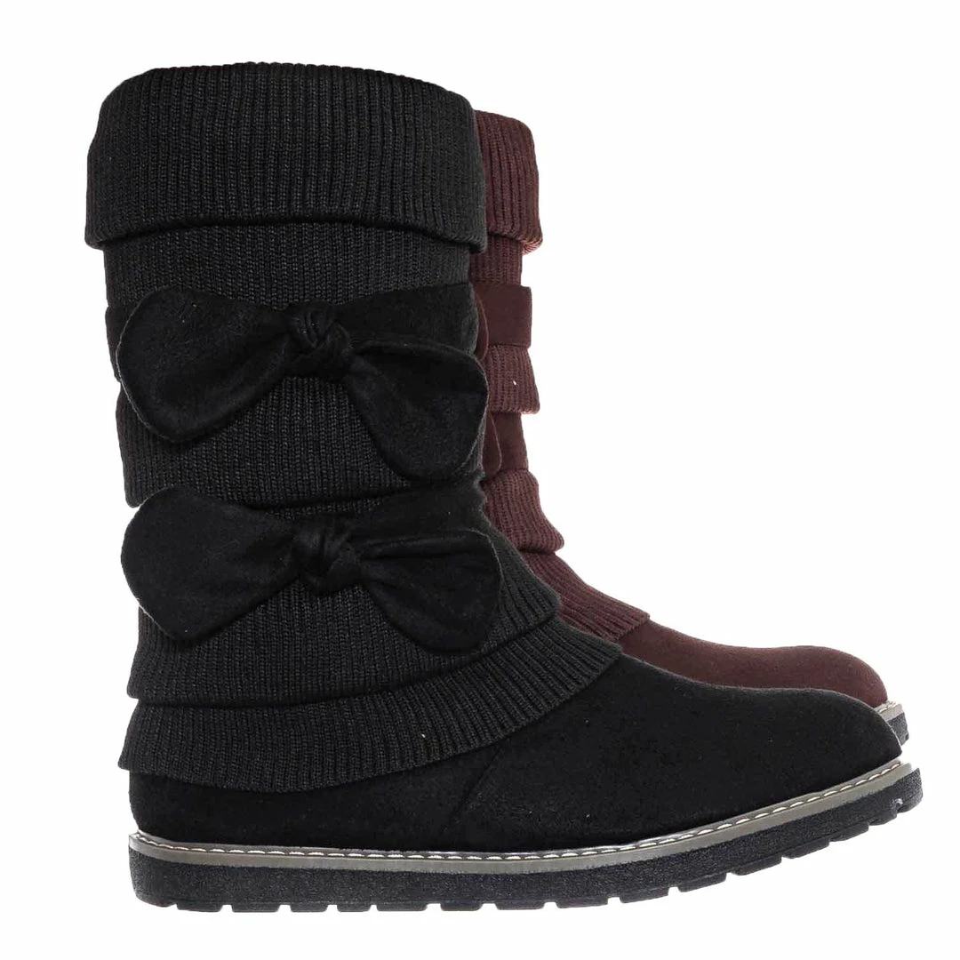 Bamboo Warm59K Kids Faux Fur Lined Knit Boots W Bow - Little Girls Calf Height Shaft New