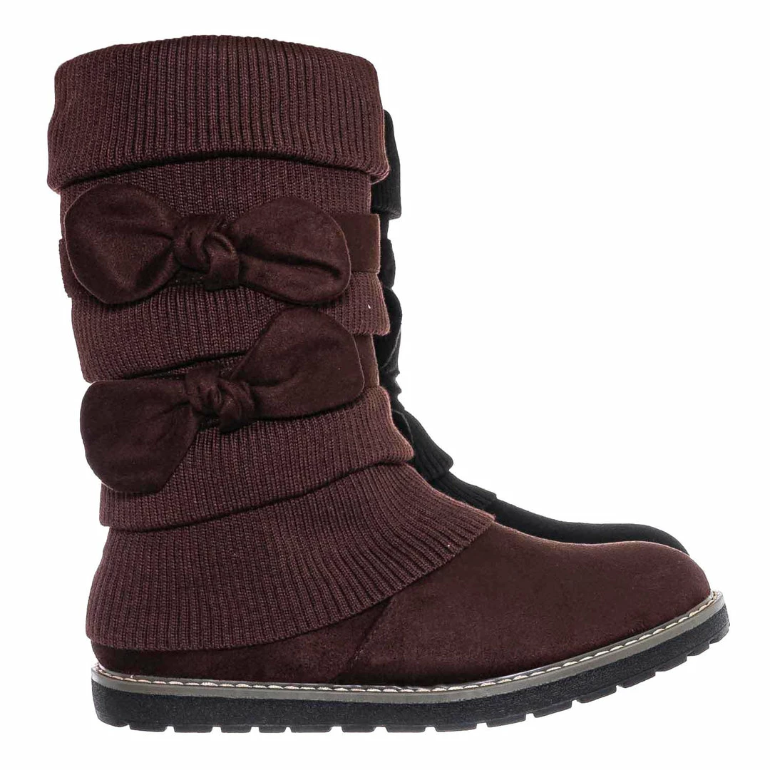 Bamboo Warm59K Kids Faux Fur Lined Knit Boots W Bow - Little Girls Calf Height Shaft New