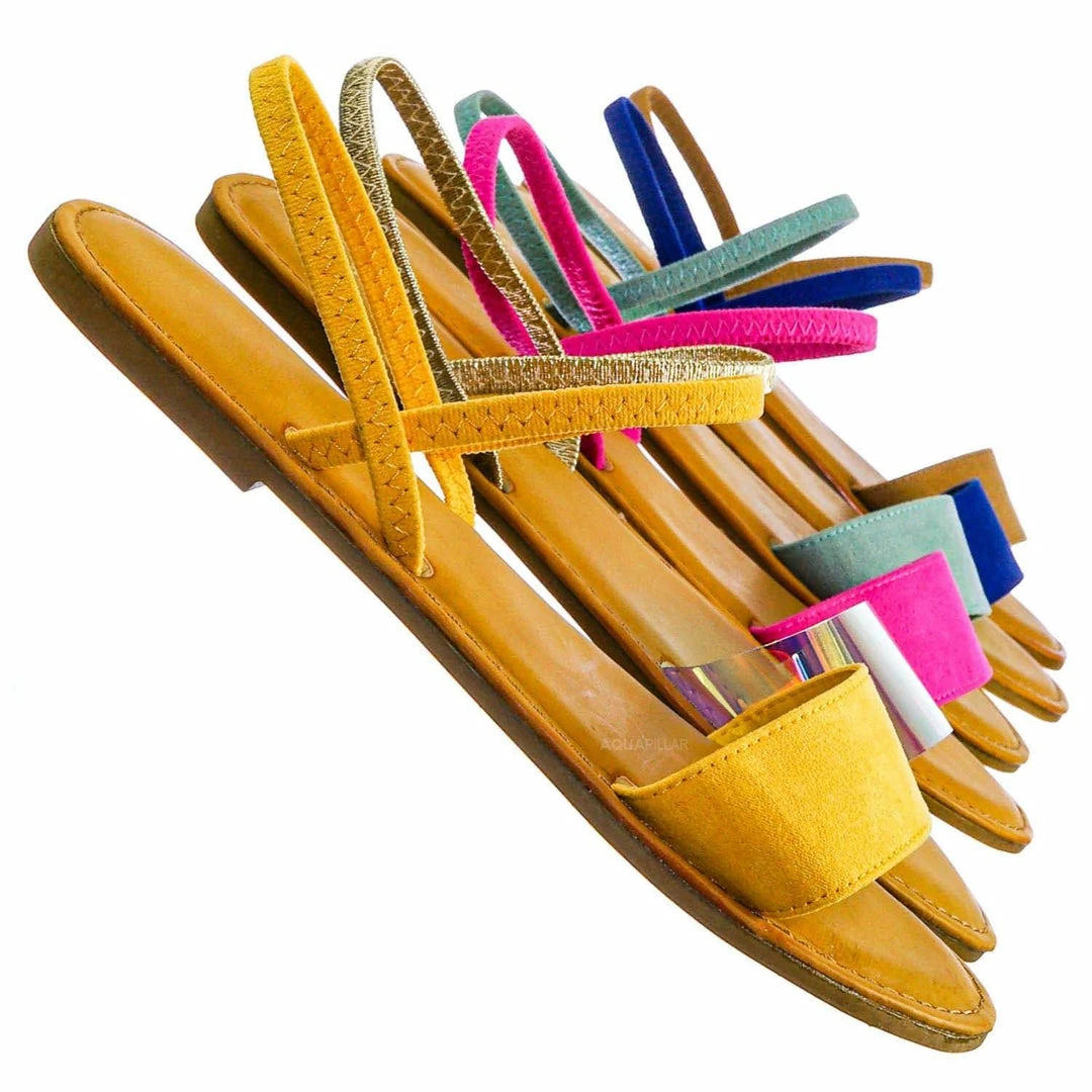 Bamboo New Waterfront24 Summer Multi Strap Slingback Sandals - Womens Open Toe Elastic Shoe